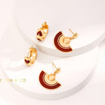 LUCKY Gold Red enamel hoop earrings Red enamel fan earrings - ZEN&CO Studio