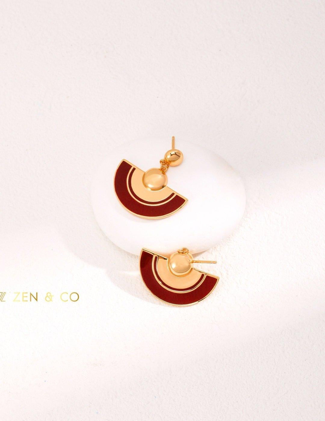 LUCKY Gold Red enamel hoop earrings Red enamel fan earrings - ZEN&CO Studio