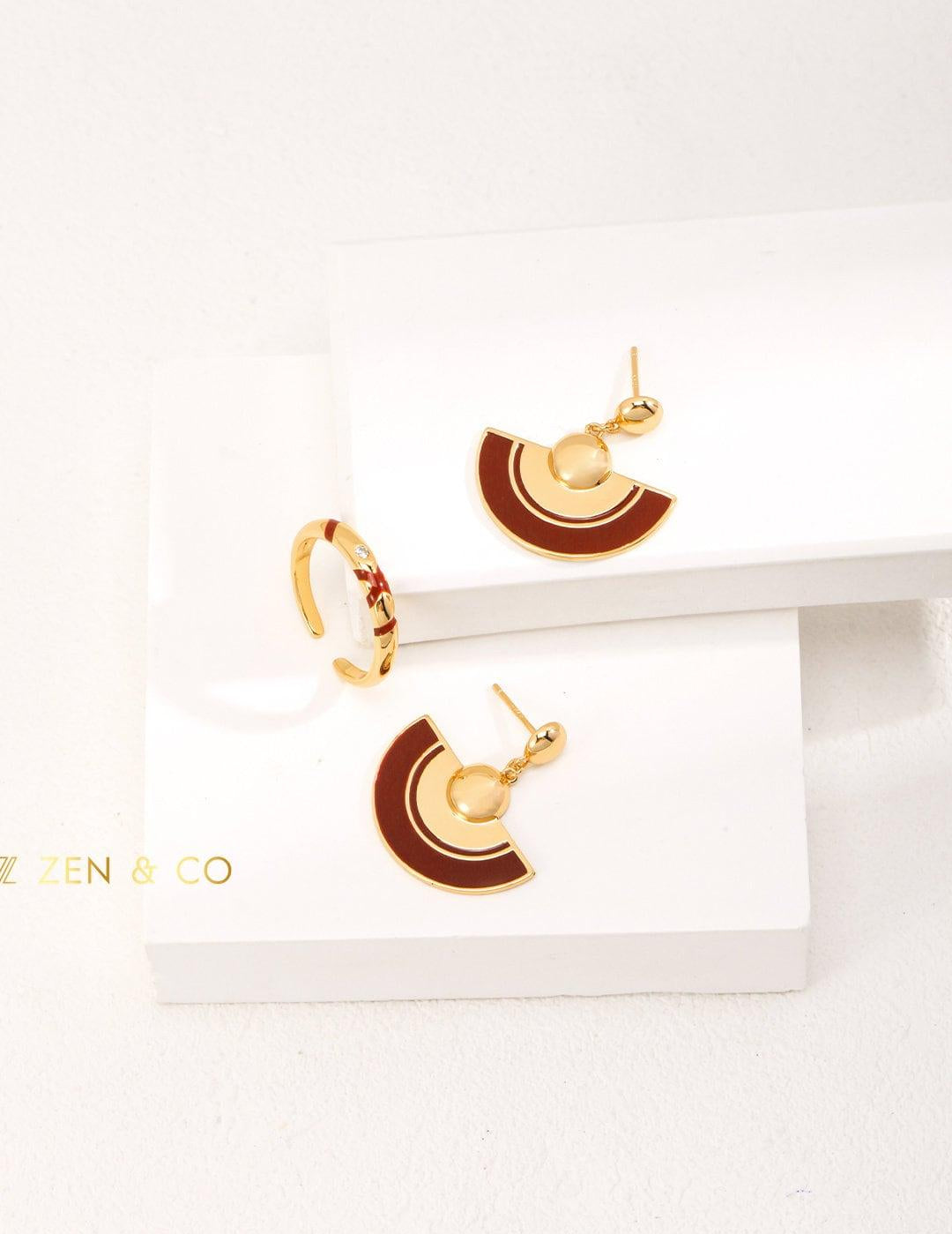 LUCKY Gold Red enamel hoop earrings Red enamel fan earrings - ZEN&CO Studio