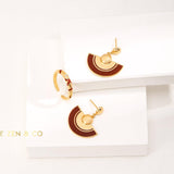 LUCKY Gold Red enamel hoop earrings Red enamel fan earrings - ZEN&CO Studio