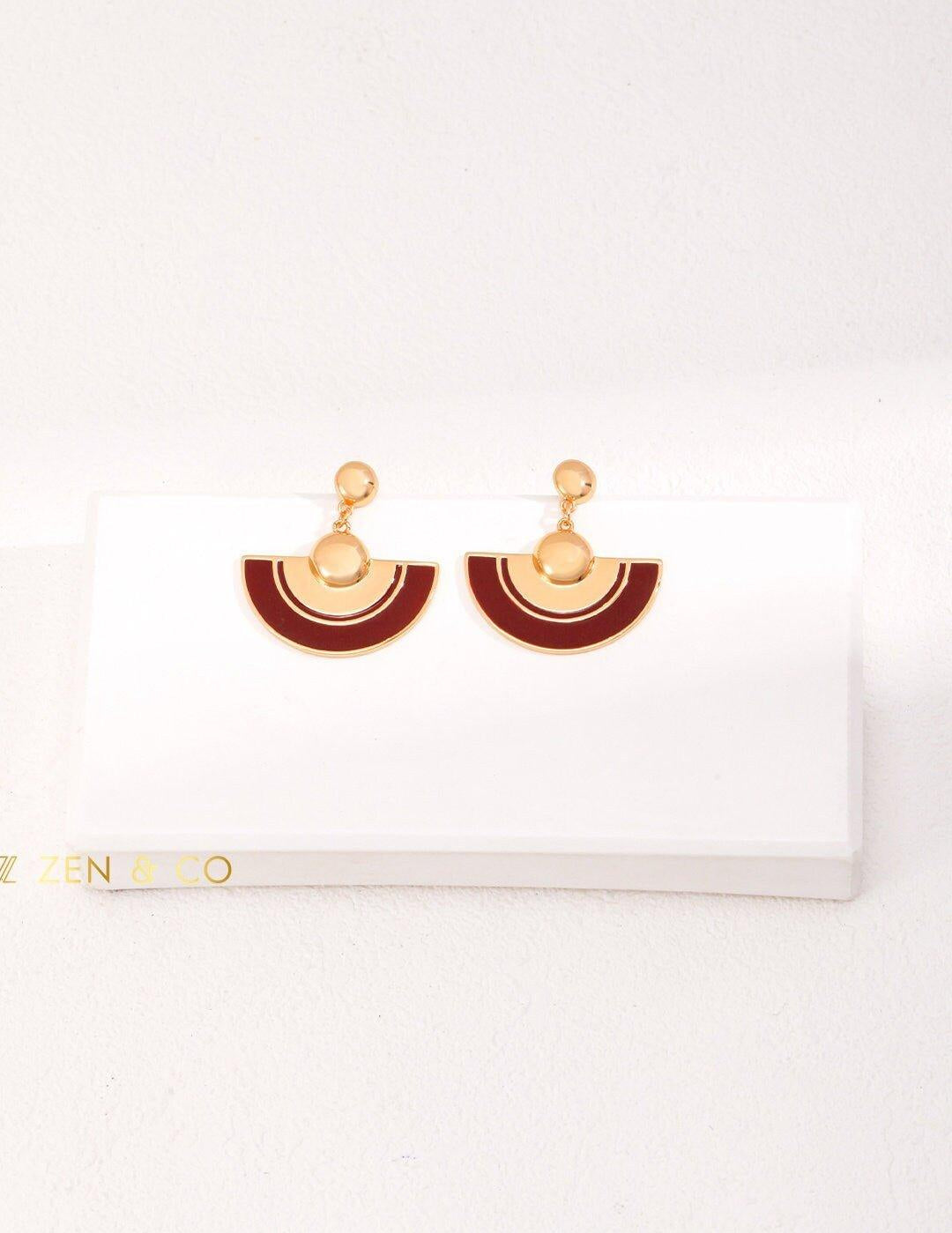 LUCKY Gold Red enamel hoop earrings Red enamel fan earrings - ZEN&CO Studio