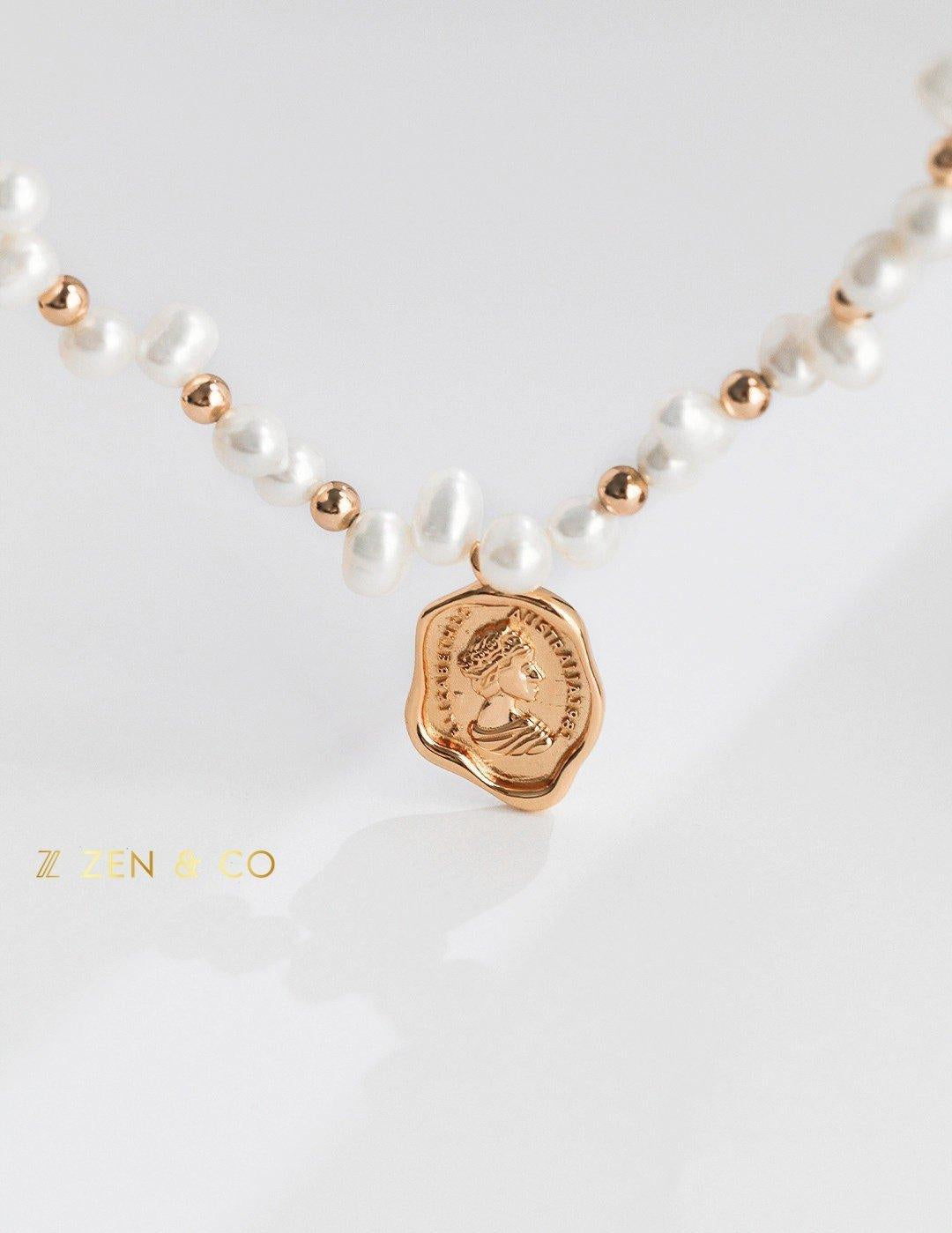 MARGARET Statement pearl necklace with queen coin pendant - ZEN&CO Studio