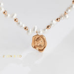 MARGARET Statement pearl necklace with queen coin pendant - ZEN&CO Studio