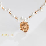 MARGARET Statement pearl necklace with queen coin pendant - ZEN&CO Studio