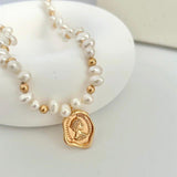 MARGARET Statement pearl necklace with queen coin pendant - ZEN&CO Studio