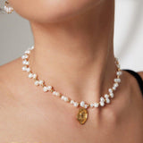 MARGARET Statement pearl necklace with queen coin pendant - ZEN&CO Studio