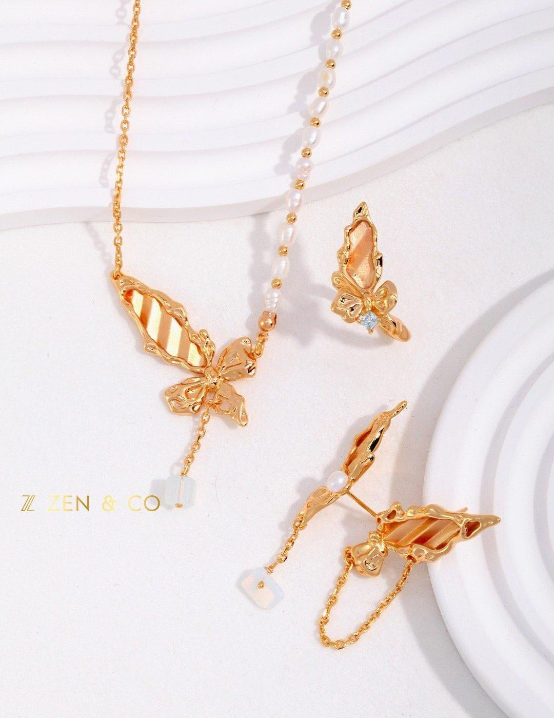 MARIPOSA Fairy Butterfly necklace Butterfly asymmetric earrings - ZEN&CO Studio