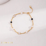 MASIE Minimalist pearl and black onyx necklace and bracelet - ZEN&CO Studio