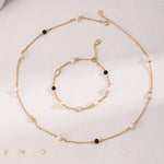 MASIE Minimalist pearl and black onyx necklace and bracelet - ZEN&CO Studio