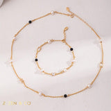 MASIE Minimalist pearl and black onyx necklace and bracelet - ZEN&CO Studio