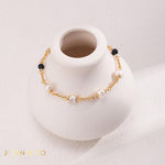 MASIE Minimalist pearl and black onyx necklace and bracelet - ZEN&CO Studio