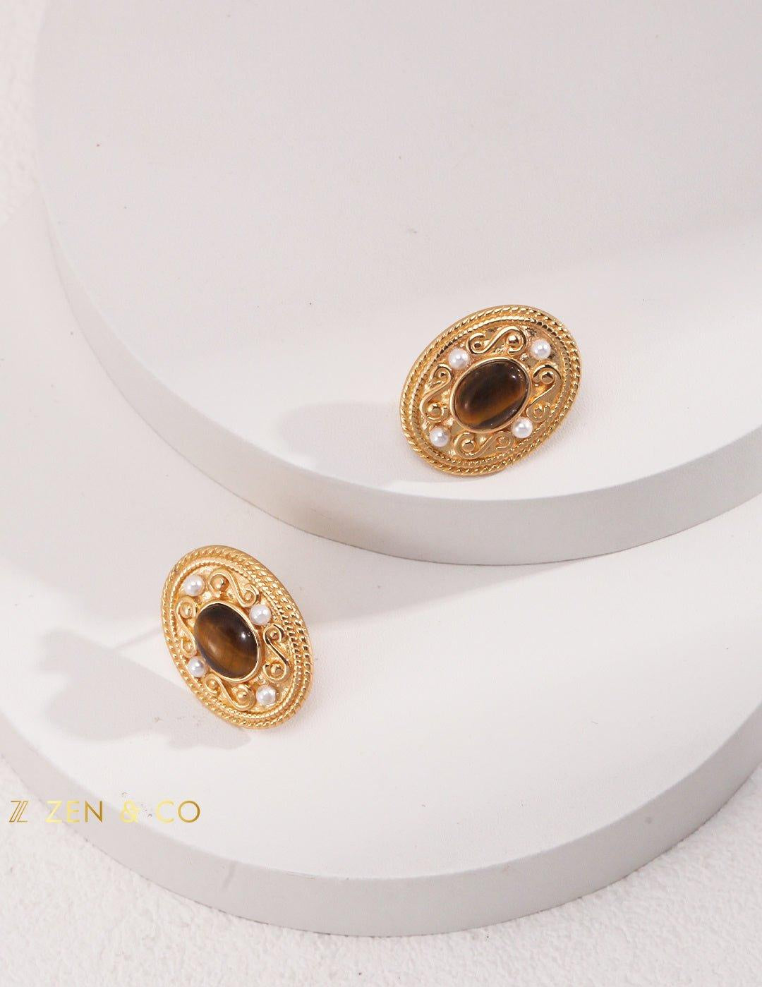 NALA Bohemian Tiger eye stone stud earrings - ZEN&CO Studio