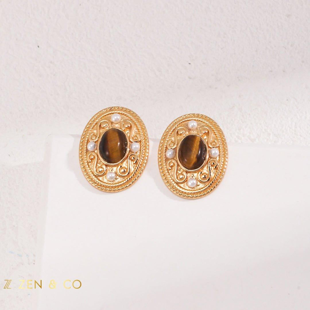 NALA Bohemian Tiger eye stone stud earrings - ZEN&CO Studio