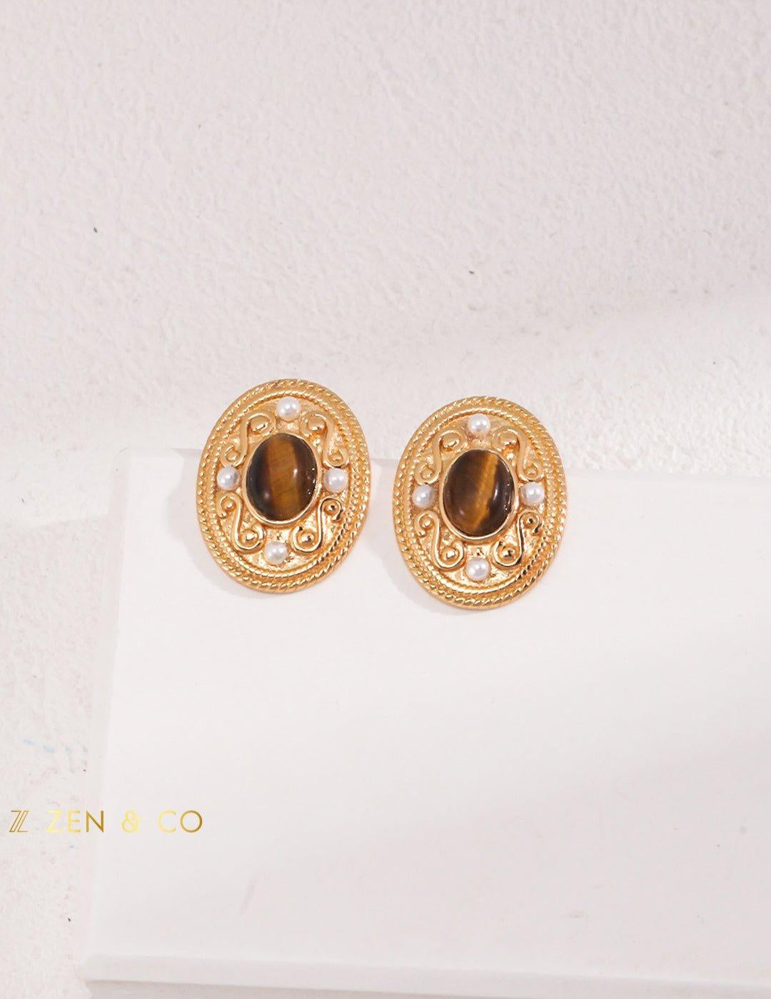 NALA Bohemian Tiger eye stone stud earrings - ZEN&CO Studio