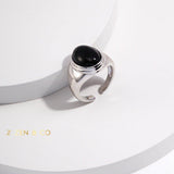 NALINI Signet open ring with black onyx and mother of pearl - ZEN&CO Studio