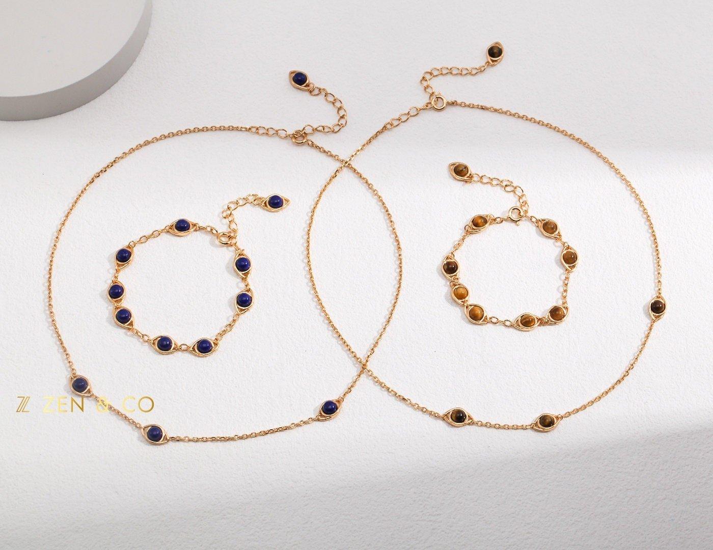 NUSA DUA Bohemian necklace Tiger eye necklace Lapis lazuli choker necklace - ZEN&CO Studio