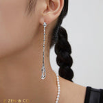 PAOLA Silver Asymmetric long dangle earrings with pearl - ZEN&CO Studio