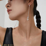 PAOLA Silver Asymmetric long dangle earrings with pearl - ZEN&CO Studio