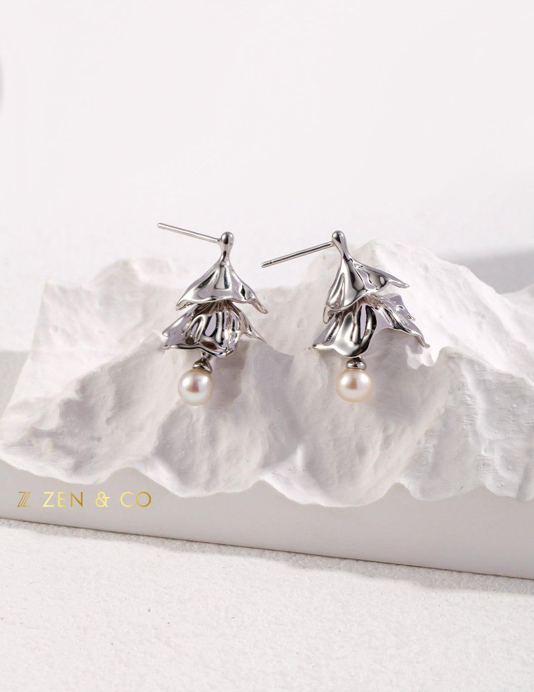 PAVLOVA Ballerina inspired tutu dangle earrings with dainty pearl - ZEN&CO Studio