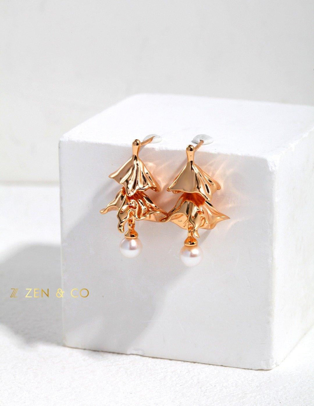 PAVLOVA Ballerina inspired tutu dangle earrings with dainty pearl - ZEN&CO Studio