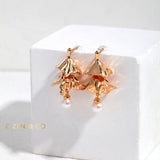 PAVLOVA Ballerina inspired tutu dangle earrings with dainty pearl - ZEN&CO Studio