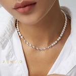 PHOEBE Pearl necklace with rain drop shaped dainty stones - ZEN&CO Studio