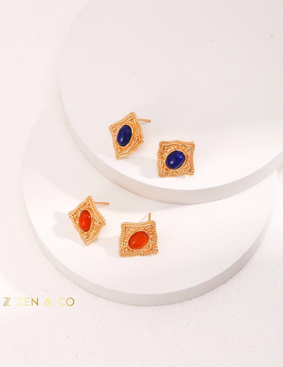 PRIYA Lapis Lazuli and Red Agate stud earrings - ZEN&CO Studio