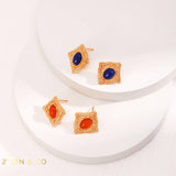 PRIYA Lapis Lazuli and Red Agate stud earrings - ZEN&CO Studio