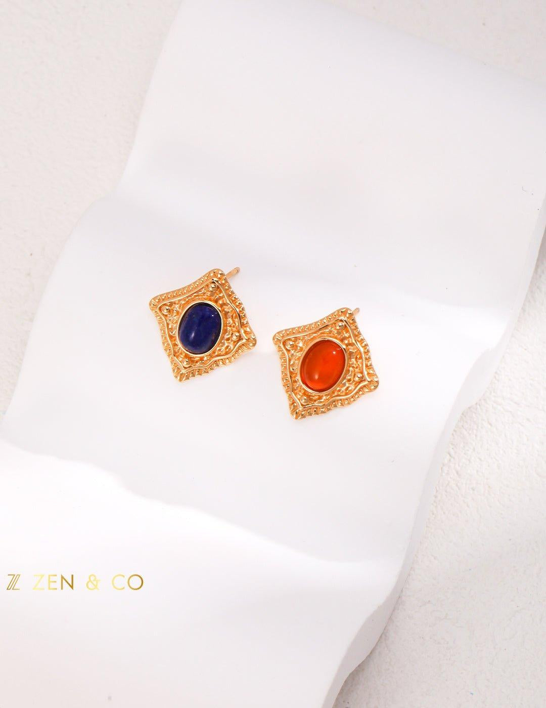 PRIYA Lapis Lazuli and Red Agate stud earrings - ZEN&CO Studio