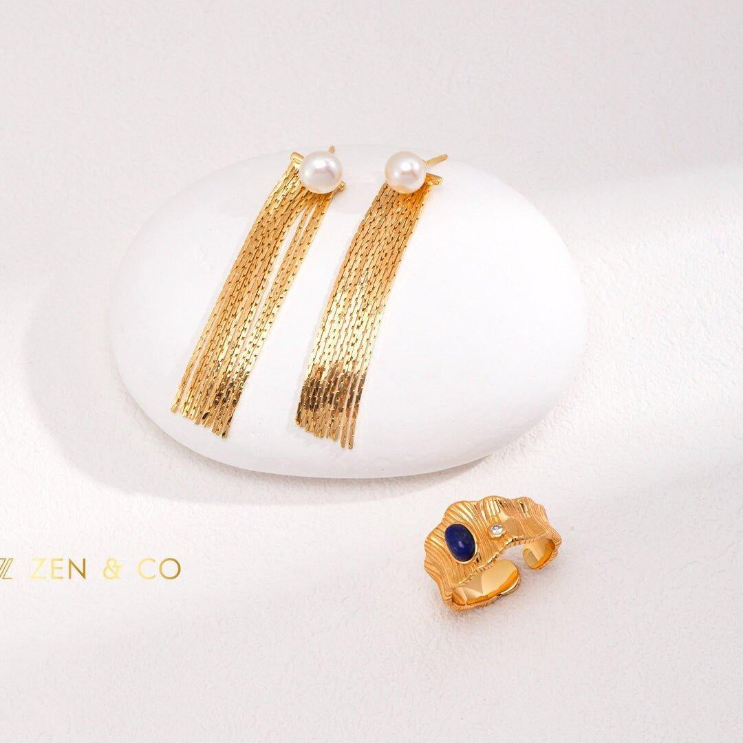 RAINA Gold Pearl tassel earring - ZEN&CO Studio