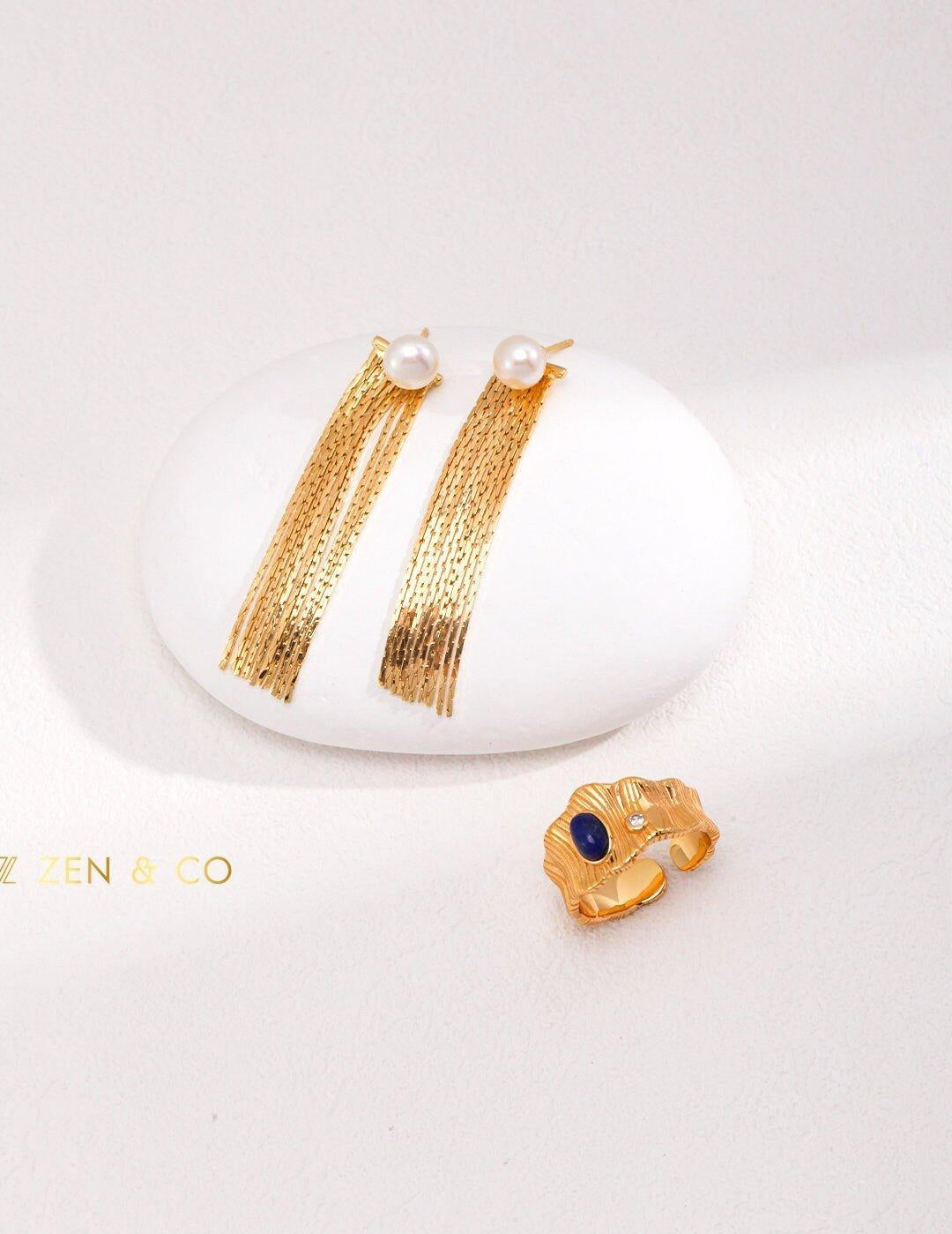 RAINA Gold Pearl tassel earring - ZEN&CO Studio