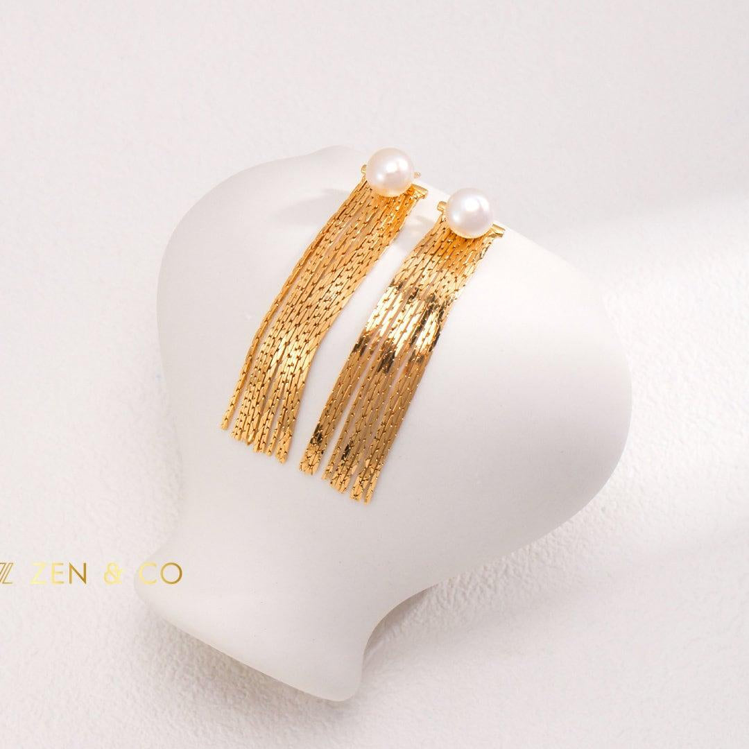 RAINA Gold Pearl tassel earring - ZEN&CO Studio