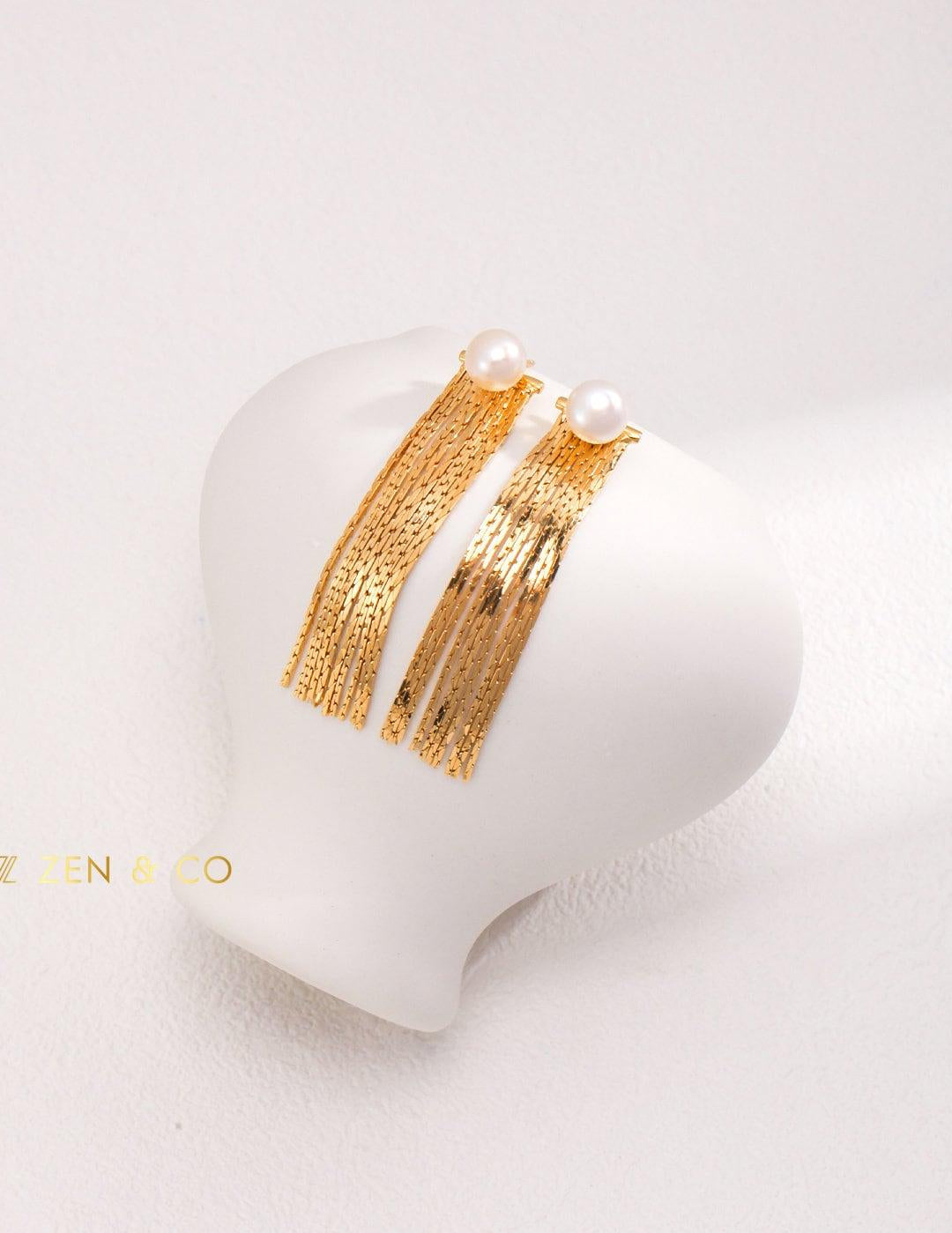 RAINA Gold Pearl tassel earring - ZEN&CO Studio