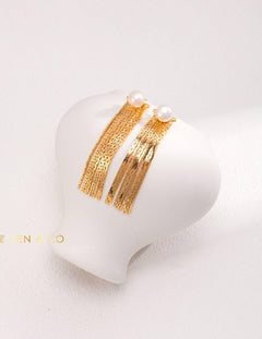 RAINA Gold Pearl tassel earring - ZEN&CO Studio