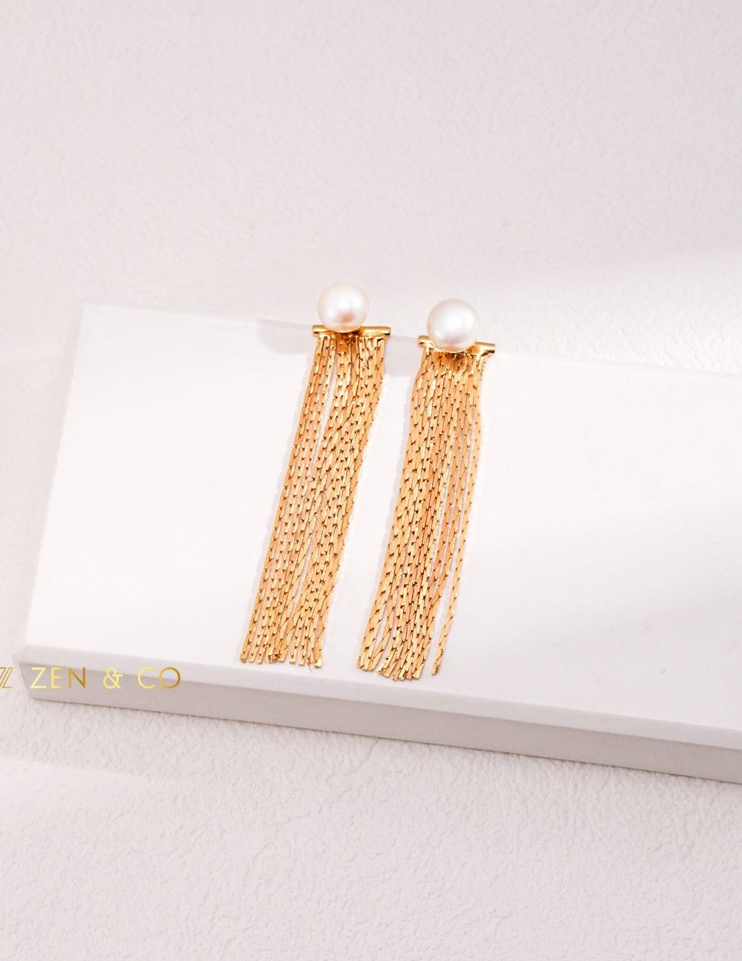 RAINA Gold Pearl tassel earring - ZEN&CO Studio