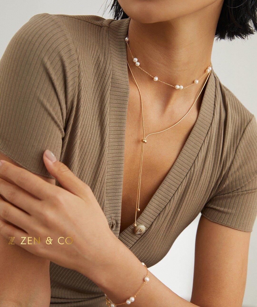 RILEY V neck minimalist stackable necklaces - ZEN&CO Studio