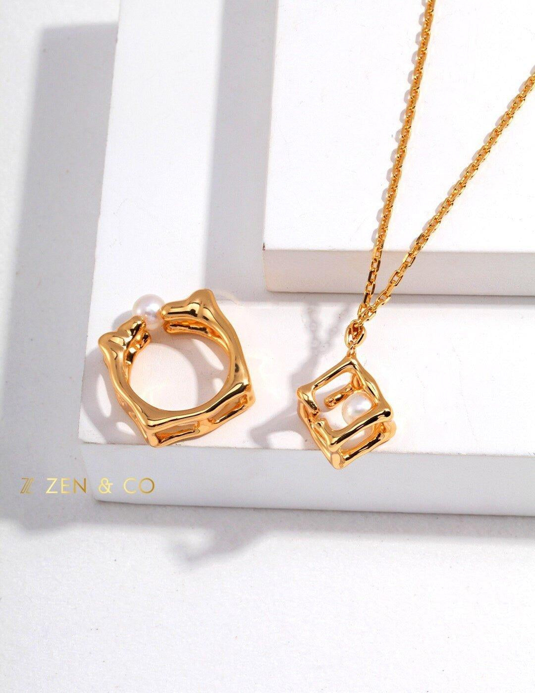 ROCIO Minimalist Cube shaped Pearl pendant necklace - ZEN&CO Studio