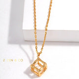 ROCIO Minimalist Cube shaped Pearl pendant necklace - ZEN&CO Studio