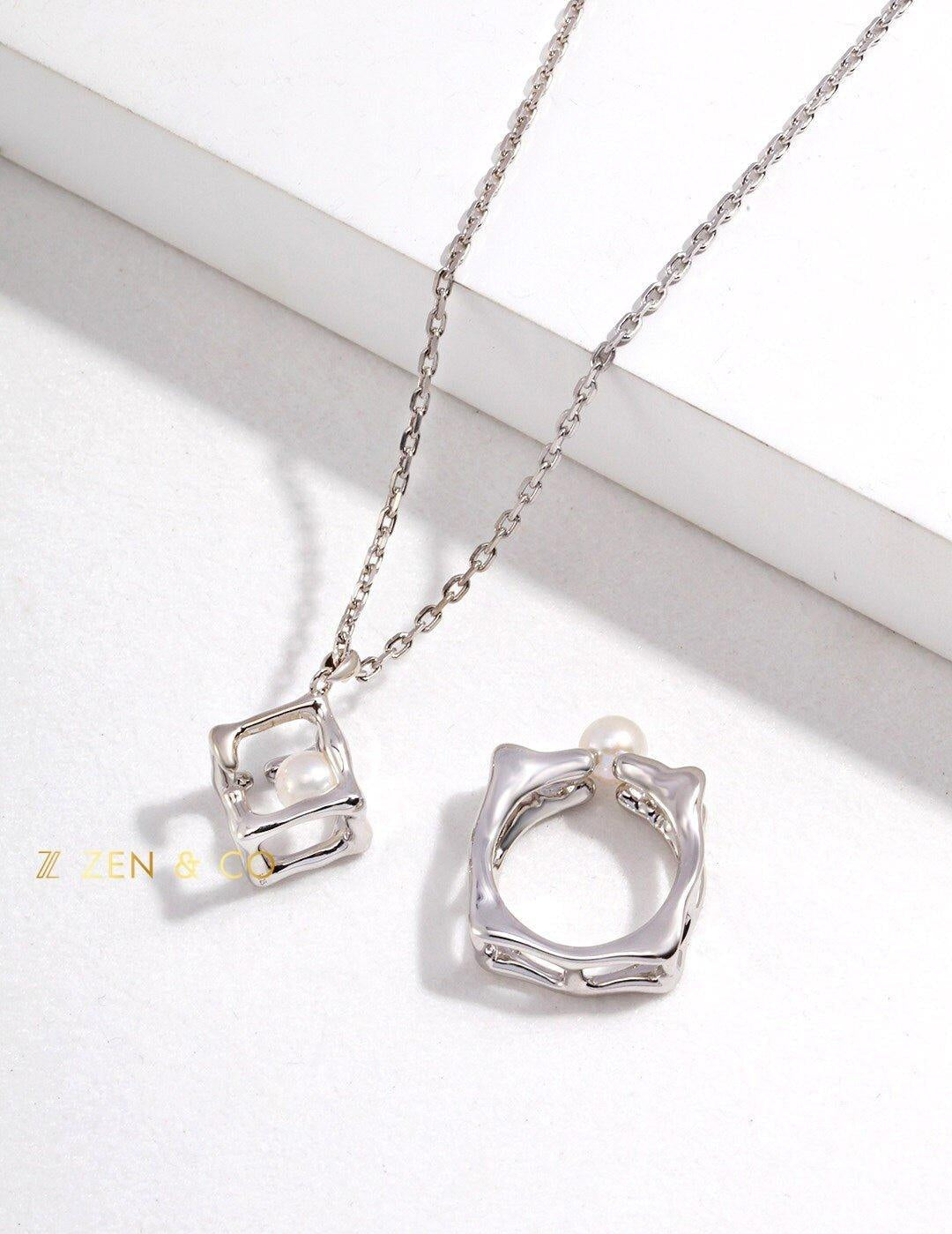 ROCIO Minimalist Cube shaped Pearl pendant necklace - ZEN&CO Studio