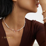 ROSALIA Pink agate and pearl necklace and bracelet - ZEN&CO Studio