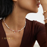 ROSALIA Pink agate and pearl necklace and bracelet - ZEN&CO Studio