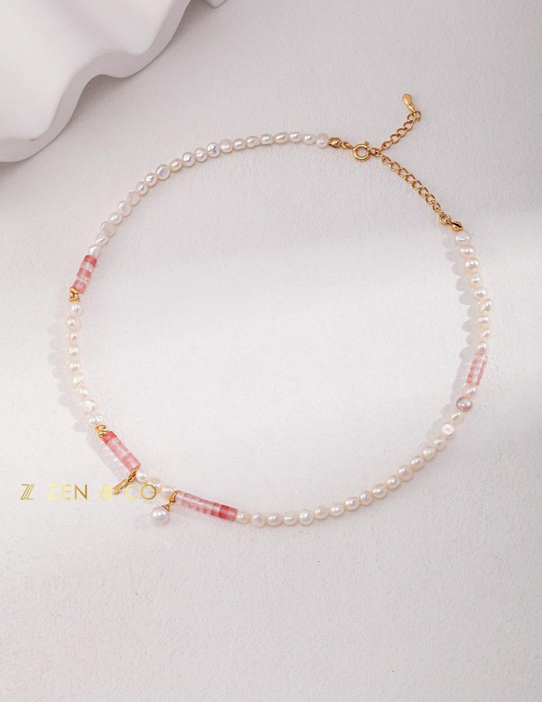 ROSALIA Pink agate and pearl necklace and bracelet - ZEN&CO Studio