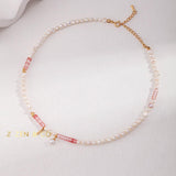 ROSALIA Pink agate and pearl necklace and bracelet - ZEN&CO Studio