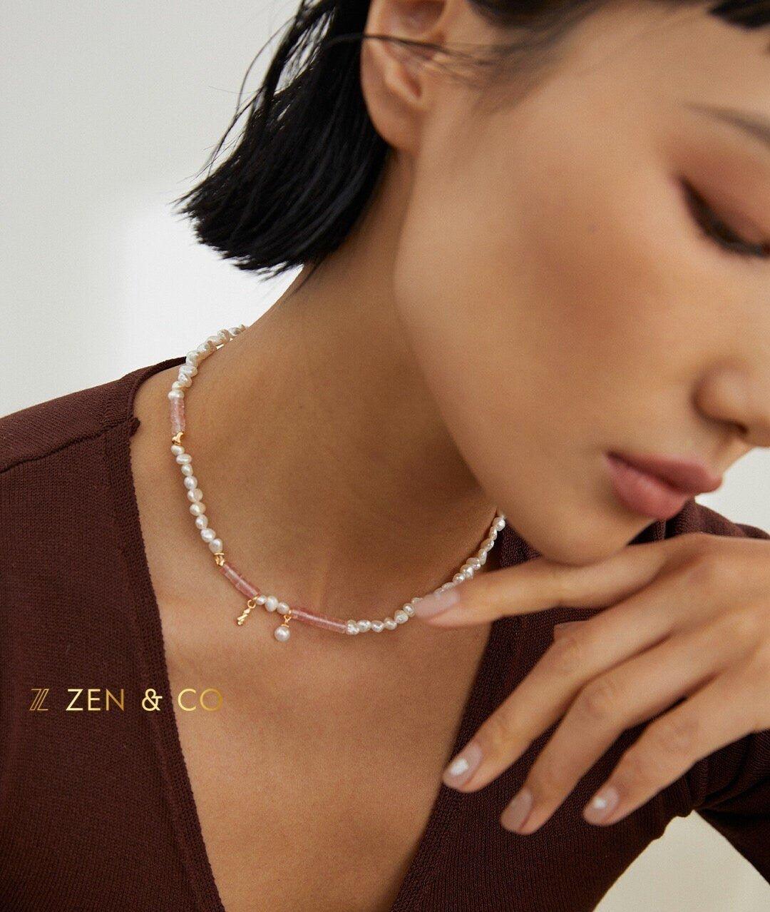 ROSALIA Pink agate and pearl necklace and bracelet - ZEN&CO Studio