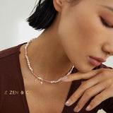 ROSALIA Pink agate and pearl necklace and bracelet - ZEN&CO Studio