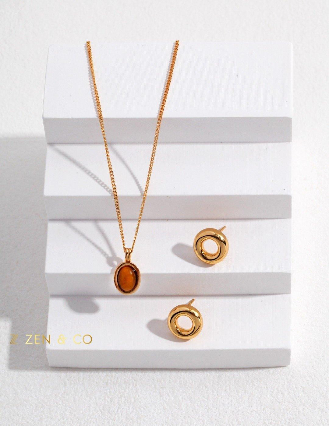 SARISHA Tiger eye drop earrings and simple pendant necklace set - ZEN&CO Studio