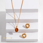 SARISHA Tiger eye drop earrings and simple pendant necklace set - ZEN&CO Studio