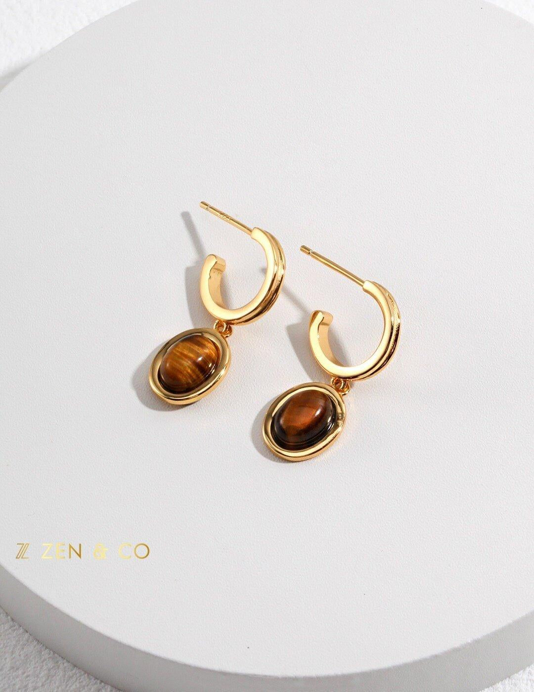 SARISHA Tiger eye drop earrings and simple pendant necklace set - ZEN&CO Studio