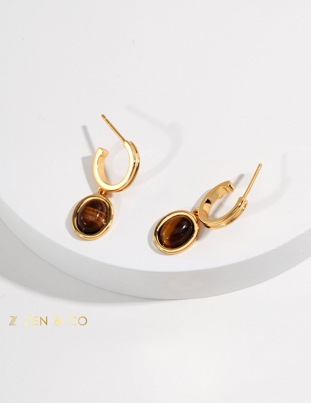 SARISHA Tiger eye drop earrings and simple pendant necklace set - ZEN&CO Studio