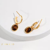 SARISHA Tiger eye drop earrings and simple pendant necklace set - ZEN&CO Studio